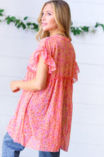 Load image into Gallery viewer, Peach & Lavender Floral Sheer Tie Top