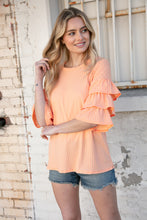 Load image into Gallery viewer, Apricot Round Neck Vertical Textured Pointelle Top