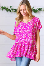 Load image into Gallery viewer, Fuchsia Floral Babydoll Woven Challis Top