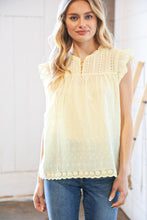 Load image into Gallery viewer, Light Yellow Cotton Eyelet Button Loop Frill Top