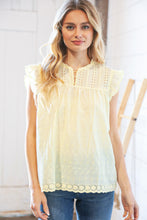 Load image into Gallery viewer, Light Yellow Cotton Eyelet Button Loop Frill Top