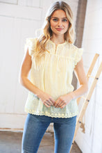 Load image into Gallery viewer, Light Yellow Cotton Eyelet Button Loop Frill Top