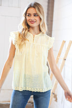 Load image into Gallery viewer, Light Yellow Cotton Eyelet Button Loop Frill Top