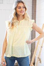 Load image into Gallery viewer, Light Yellow Cotton Eyelet Button Loop Frill Top