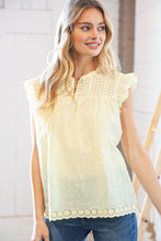 Load image into Gallery viewer, Light Yellow Cotton Eyelet Button Loop Frill Top