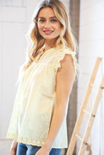Load image into Gallery viewer, Light Yellow Cotton Eyelet Button Loop Frill Top