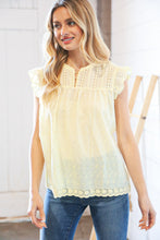 Load image into Gallery viewer, Light Yellow Cotton Eyelet Button Loop Frill Top