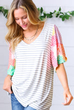 Load image into Gallery viewer, Multicolor Floral Patchwork Bell Sleeve Striped Top
