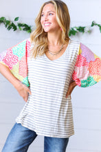 Load image into Gallery viewer, Multicolor Floral Patchwork Bell Sleeve Striped Top