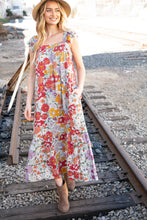 Load image into Gallery viewer, Floral Print Ruffle Cap Sleeve Square Neck Maxi Dress