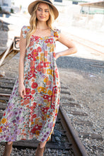 Load image into Gallery viewer, Floral Print Ruffle Cap Sleeve Square Neck Maxi Dress