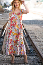Load image into Gallery viewer, Floral Print Ruffle Cap Sleeve Square Neck Maxi Dress