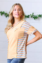 Load image into Gallery viewer, Sunrise Terry V Neck Stripe Color Block Outseam Top