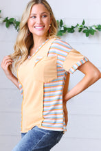 Load image into Gallery viewer, Sunrise Terry V Neck Stripe Color Block Outseam Top