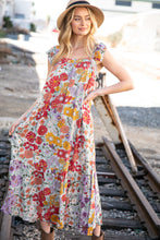 Load image into Gallery viewer, Floral Print Ruffle Cap Sleeve Square Neck Maxi Dress
