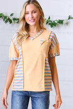 Load image into Gallery viewer, Sunrise Terry V Neck Stripe Color Block Outseam Top