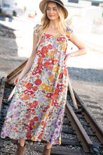 Load image into Gallery viewer, Floral Print Ruffle Cap Sleeve Square Neck Maxi Dress