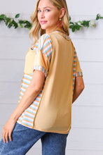 Load image into Gallery viewer, Sunrise Terry V Neck Stripe Color Block Outseam Top