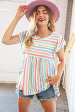 Load image into Gallery viewer, Rainbow Babydoll Peplum Rib Flutter Sleeve Top