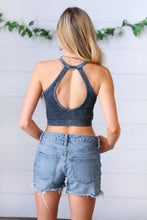 Load image into Gallery viewer, Ash Black Wash Rib Cropped Snap Button V Neck Bralette