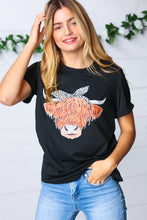 Load image into Gallery viewer, Black Cotton Cow Graphic Knit Tee