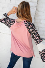 Load image into Gallery viewer, Jacquard Floral Print Color Block Bell Sleeve Top