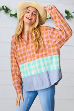 Load image into Gallery viewer, Rose Gold Cotton Linen Plaid Stripe Color Block Shirt