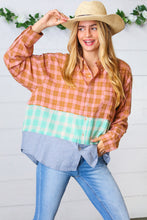 Load image into Gallery viewer, Rose Gold Cotton Linen Plaid Stripe Color Block Shirt