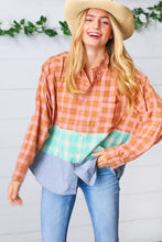 Load image into Gallery viewer, Rose Gold Cotton Linen Plaid Stripe Color Block Shirt