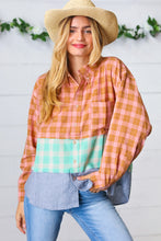 Load image into Gallery viewer, Rose Gold Cotton Linen Plaid Stripe Color Block Shirt