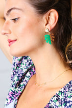 Load image into Gallery viewer, Emerald & Wood Tropical Leaf Drop Earrings