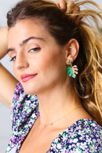 Load image into Gallery viewer, Emerald & Wood Tropical Leaf Drop Earrings
