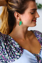 Load image into Gallery viewer, Emerald & Wood Tropical Leaf Drop Earrings