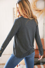 Load image into Gallery viewer, Dark Grey Ribbed Knit V Neck Lace Panel Top