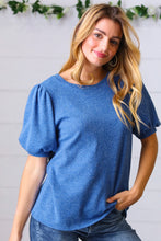 Load image into Gallery viewer, Azure Blue Puff Sleeve Two Tone Sweater Top