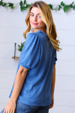 Load image into Gallery viewer, Azure Blue Puff Sleeve Two Tone Sweater Top