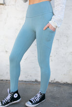 Load image into Gallery viewer, Blue Grey Better Cotton Wide Waistband Pocketed Leggings