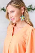Load image into Gallery viewer, Aqua Handwoven Straw Flower Dangle Earrings