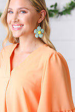 Load image into Gallery viewer, Aqua Handwoven Straw Flower Dangle Earrings