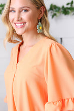 Load image into Gallery viewer, Aqua Handwoven Straw Flower Dangle Earrings