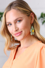 Load image into Gallery viewer, Aqua Handwoven Straw Flower Dangle Earrings
