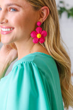 Load image into Gallery viewer, Fuchsia Handwoven Straw Flower Dangle Earrings
