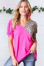 Load image into Gallery viewer, Fuchsia & Leopard Surplice Color Block Top
