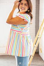 Load image into Gallery viewer, Rainbow Babydoll Peplum Rib Flutter Sleeve Top