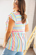 Load image into Gallery viewer, Rainbow Babydoll Peplum Rib Flutter Sleeve Top