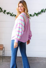 Load image into Gallery viewer, Lavender Two Tone Multi Color Stripe Raglan Top