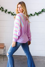 Load image into Gallery viewer, Lavender Two Tone Multi Color Stripe Raglan Top