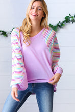 Load image into Gallery viewer, Lavender Two Tone Multi Color Stripe Raglan Top
