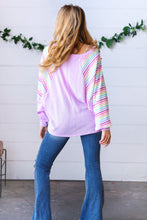 Load image into Gallery viewer, Lavender Two Tone Multi Color Stripe Raglan Top