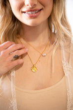 Load image into Gallery viewer, Good Luck Gold Coin & Pearl Layered Pendant Necklace